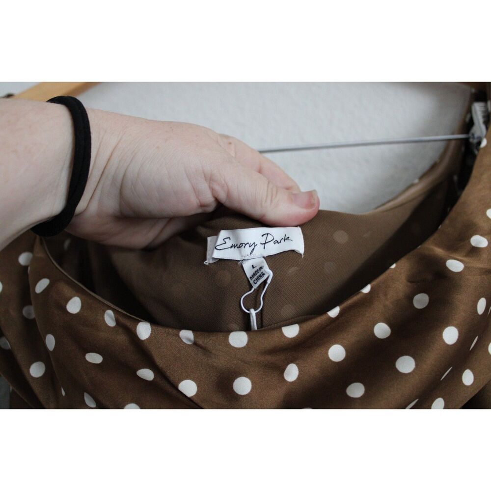 Emory Park brown white polka dot long sleeve mini dress large new - Picture 8 of 10
